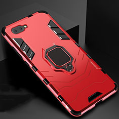 Funda Bumper Silicona y Plastico Mate Carcasa con Magnetico Anillo de dedo Soporte para Oppo A5 Rojo