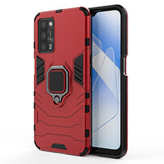 Funda Bumper Silicona y Plastico Mate Carcasa con Magnetico Anillo de dedo Soporte para Oppo A53s 5G Rojo