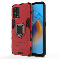 Funda Bumper Silicona y Plastico Mate Carcasa con Magnetico Anillo de dedo Soporte para Oppo A74 4G Rojo