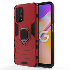 Funda Bumper Silicona y Plastico Mate Carcasa con Magnetico Anillo de dedo Soporte para Oppo A74 5G Rojo