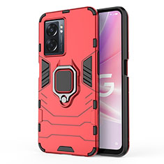 Funda Bumper Silicona y Plastico Mate Carcasa con Magnetico Anillo de dedo Soporte para Oppo A77 5G Rojo