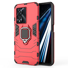 Funda Bumper Silicona y Plastico Mate Carcasa con Magnetico Anillo de dedo Soporte para Oppo A78 4G Rojo