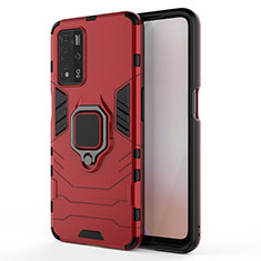 Funda Bumper Silicona y Plastico Mate Carcasa con Magnetico Anillo de dedo Soporte para Oppo A93s 5G Rojo