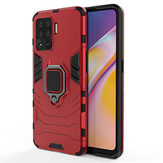 Funda Bumper Silicona y Plastico Mate Carcasa con Magnetico Anillo de dedo Soporte para Oppo A94 4G Rojo