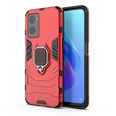 Funda Bumper Silicona y Plastico Mate Carcasa con Magnetico Anillo de dedo Soporte para Oppo A96 4G Rojo