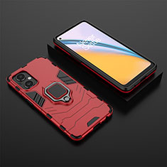 Funda Bumper Silicona y Plastico Mate Carcasa con Magnetico Anillo de dedo Soporte para Oppo A96 5G Rojo