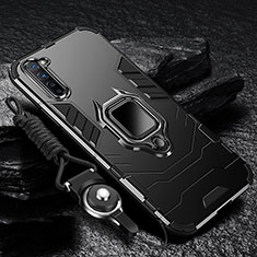 Funda Bumper Silicona y Plastico Mate Carcasa con Magnetico Anillo de dedo Soporte para Oppo F15 Negro