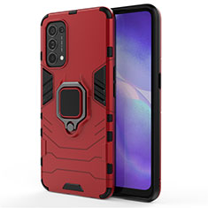 Funda Bumper Silicona y Plastico Mate Carcasa con Magnetico Anillo de dedo Soporte para Oppo Find X3 Lite 5G Rojo