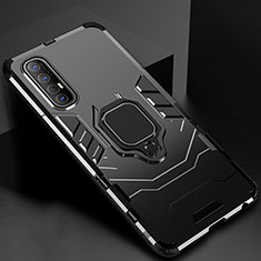 Funda Bumper Silicona y Plastico Mate Carcasa con Magnetico Anillo de dedo Soporte para Oppo Reno3 Pro Negro