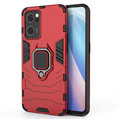 Funda Bumper Silicona y Plastico Mate Carcasa con Magnetico Anillo de dedo Soporte para Oppo Reno7 5G Rojo