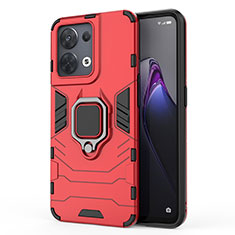 Funda Bumper Silicona y Plastico Mate Carcasa con Magnetico Anillo de dedo Soporte para Oppo Reno9 5G Rojo