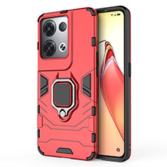 Funda Bumper Silicona y Plastico Mate Carcasa con Magnetico Anillo de dedo Soporte para Oppo Reno9 Pro+ Plus 5G Rojo