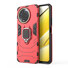 Funda Bumper Silicona y Plastico Mate Carcasa con Magnetico Anillo de dedo Soporte para Realme 11X 5G Rojo