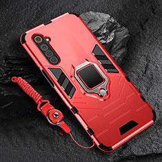 Funda Bumper Silicona y Plastico Mate Carcasa con Magnetico Anillo de dedo Soporte para Realme 6s Rojo