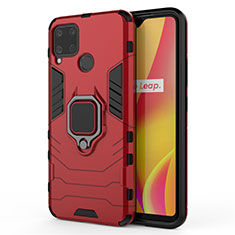 Funda Bumper Silicona y Plastico Mate Carcasa con Magnetico Anillo de dedo Soporte para Realme C15 Rojo