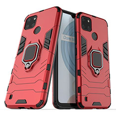 Funda Bumper Silicona y Plastico Mate Carcasa con Magnetico Anillo de dedo Soporte para Realme C21Y Rojo