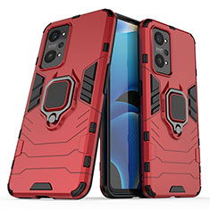 Funda Bumper Silicona y Plastico Mate Carcasa con Magnetico Anillo de dedo Soporte para Realme GT2 5G Rojo