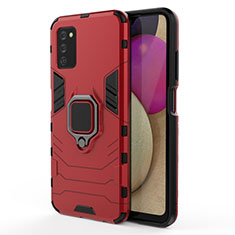 Funda Bumper Silicona y Plastico Mate Carcasa con Magnetico Anillo de dedo Soporte para Samsung Galaxy A03s Rojo