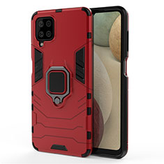 Funda Bumper Silicona y Plastico Mate Carcasa con Magnetico Anillo de dedo Soporte para Samsung Galaxy A12 5G Rojo