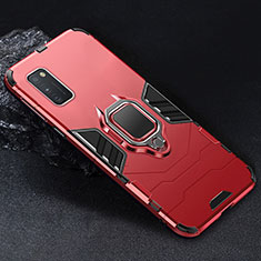 Funda Bumper Silicona y Plastico Mate Carcasa con Magnetico Anillo de dedo Soporte para Samsung Galaxy A41 Rojo