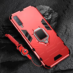 Funda Bumper Silicona y Plastico Mate Carcasa con Magnetico Anillo de dedo Soporte para Samsung Galaxy A7 (2018) A750 Rojo