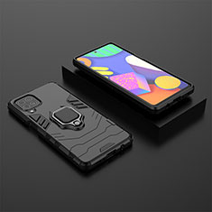 Funda Bumper Silicona y Plastico Mate Carcasa con Magnetico Anillo de dedo Soporte para Samsung Galaxy F62 5G Negro