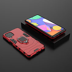 Funda Bumper Silicona y Plastico Mate Carcasa con Magnetico Anillo de dedo Soporte para Samsung Galaxy F62 5G Rojo