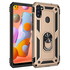 Funda Bumper Silicona y Plastico Mate Carcasa con Magnetico Anillo de dedo Soporte para Samsung Galaxy M11 Oro