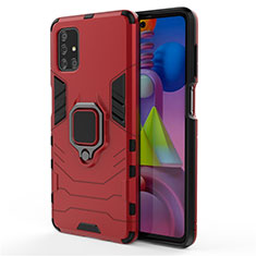 Funda Bumper Silicona y Plastico Mate Carcasa con Magnetico Anillo de dedo Soporte para Samsung Galaxy M51 Rojo