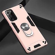 Funda Bumper Silicona y Plastico Mate Carcasa con Magnetico Anillo de dedo Soporte para Samsung Galaxy Note 20 Ultra 5G Rosa