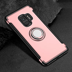 Funda Bumper Silicona y Plastico Mate Carcasa con Magnetico Anillo de dedo Soporte para Samsung Galaxy S9 Oro Rosa