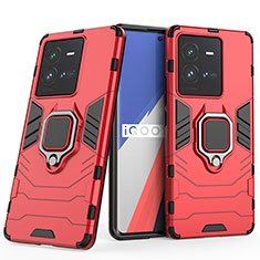 Funda Bumper Silicona y Plastico Mate Carcasa con Magnetico Anillo de dedo Soporte para Vivo iQOO 10 Pro 5G Rojo