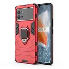 Funda Bumper Silicona y Plastico Mate Carcasa con Magnetico Anillo de dedo Soporte para Vivo iQOO 9 Pro 5G Rojo