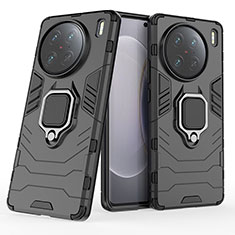 Funda Bumper Silicona y Plastico Mate Carcasa con Magnetico Anillo de dedo Soporte para Vivo X90 Pro 5G Negro