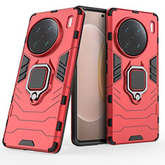 Funda Bumper Silicona y Plastico Mate Carcasa con Magnetico Anillo de dedo Soporte para Vivo X90 Pro+ Plus 5G Rojo