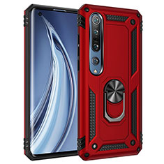 Funda Bumper Silicona y Plastico Mate Carcasa con Magnetico Anillo de dedo Soporte para Xiaomi Mi 10 Pro Rojo