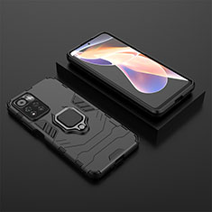 Funda Bumper Silicona y Plastico Mate Carcasa con Magnetico Anillo de dedo Soporte para Xiaomi Mi 11i 5G (2022) Negro