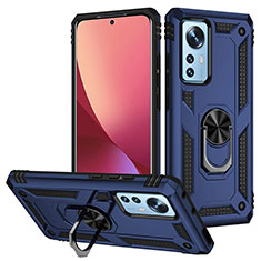 Funda Bumper Silicona y Plastico Mate Carcasa con Magnetico Anillo de dedo Soporte para Xiaomi Mi 12 5G Azul