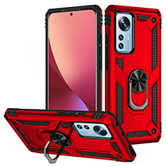 Funda Bumper Silicona y Plastico Mate Carcasa con Magnetico Anillo de dedo Soporte para Xiaomi Mi 12 5G Rojo