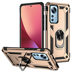 Funda Bumper Silicona y Plastico Mate Carcasa con Magnetico Anillo de dedo Soporte para Xiaomi Mi 12S 5G Oro