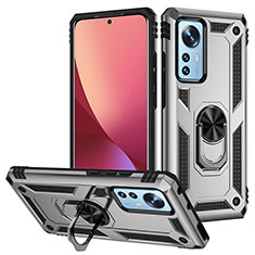 Funda Bumper Silicona y Plastico Mate Carcasa con Magnetico Anillo de dedo Soporte para Xiaomi Mi 12S 5G Plata