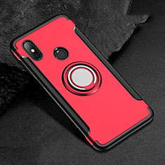 Funda Bumper Silicona y Plastico Mate Carcasa con Magnetico Anillo de dedo Soporte para Xiaomi Mi A2 Lite Rojo