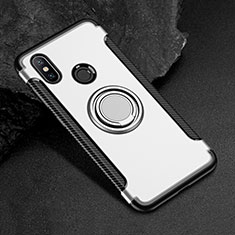 Funda Bumper Silicona y Plastico Mate Carcasa con Magnetico Anillo de dedo Soporte para Xiaomi Mi Max 3 Plata