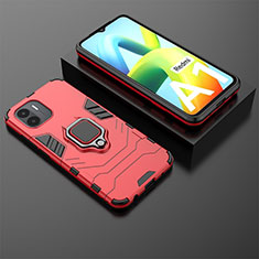 Funda Bumper Silicona y Plastico Mate Carcasa con Magnetico Anillo de dedo Soporte para Xiaomi Poco C50 Rojo