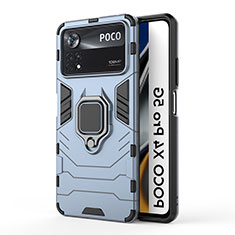 Funda Bumper Silicona y Plastico Mate Carcasa con Magnetico Anillo de dedo Soporte para Xiaomi Poco X4 Pro 5G Azul