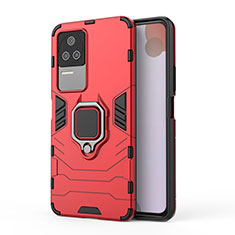 Funda Bumper Silicona y Plastico Mate Carcasa con Magnetico Anillo de dedo Soporte para Xiaomi Redmi K50 5G Rojo