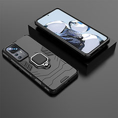 Funda Bumper Silicona y Plastico Mate Carcasa con Magnetico Anillo de dedo Soporte para Xiaomi Redmi K50 Ultra 5G Negro