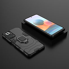 Funda Bumper Silicona y Plastico Mate Carcasa con Magnetico Anillo de dedo Soporte para Xiaomi Redmi Note 10 Pro 4G Negro