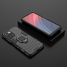 Funda Bumper Silicona y Plastico Mate Carcasa con Magnetico Anillo de dedo Soporte para Xiaomi Redmi Note 10 Pro 5G Negro