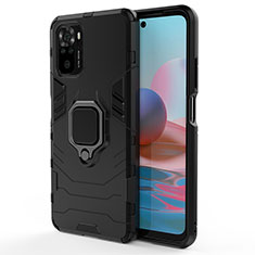 Funda Bumper Silicona y Plastico Mate Carcasa con Magnetico Anillo de dedo Soporte para Xiaomi Redmi Note 11 SE India 4G Negro